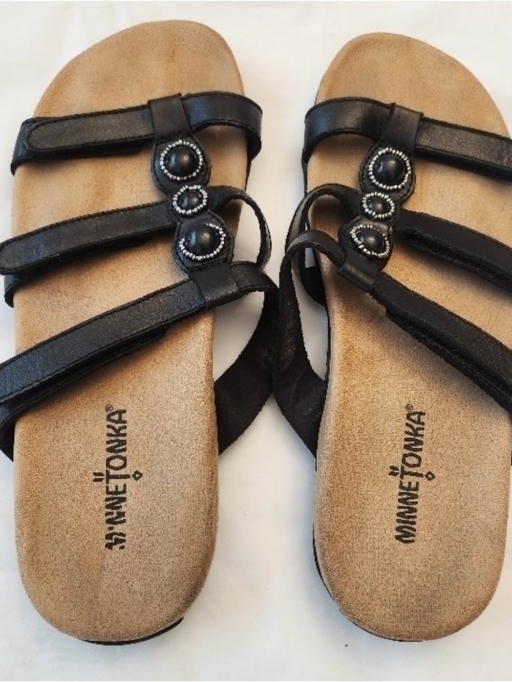 Minnetonka Black Beaded Strap Women’s Sandals